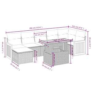 Vrtna sedežna garnitura 8-delna z blazinami bež poli ratan - slika 3