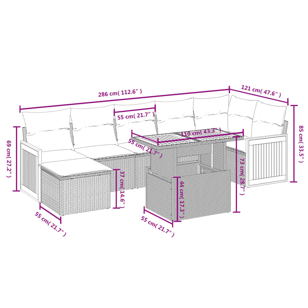 Set canapele de grădină, 8 piese, cu perne, bej, poliratan 3274069 - imagine 3