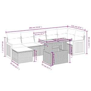 Vrtna sedežna garnitura 8-delna z blazinami bež poli ratan - slika 3