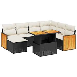 Vrtna sedežna garnitura 8-delna z blazinami črn poli ratan - slika 2