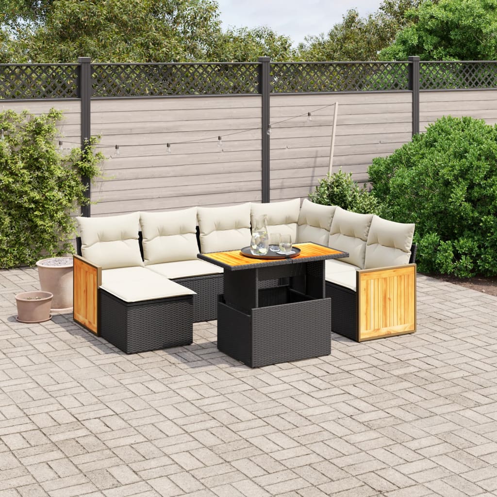 vidaXL 8-tlg. Garten-Sofagarnitur mit Kissen Schwarz Poly Rattan