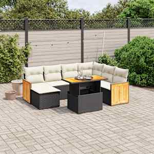 Vrtna sedežna garnitura 8-delna z blazinami črn poli ratan