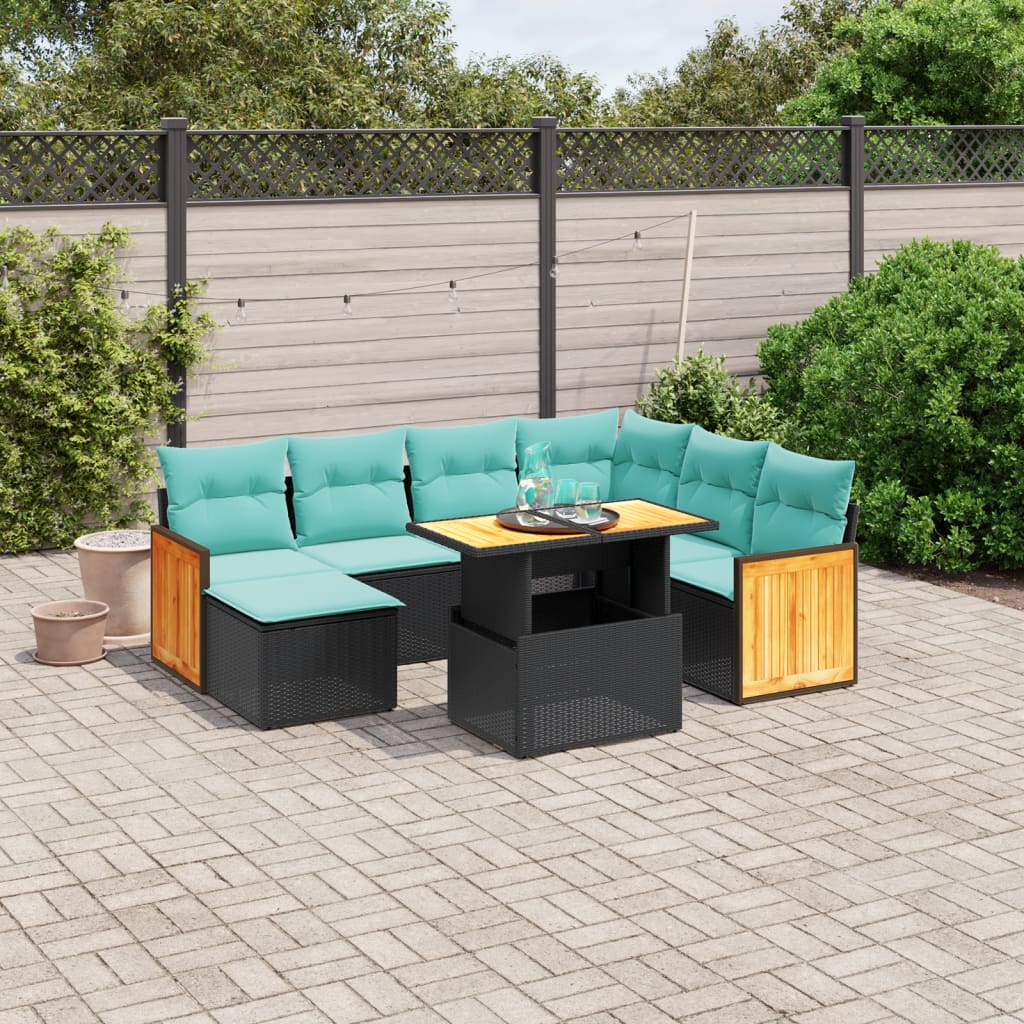 vidaXL Set canapele de grădină cu perne, 8 piese, negru, poliratan