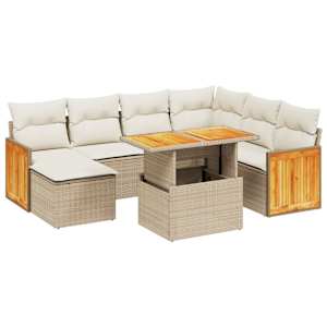 Vrtna sedežna garnitura 8-delna z blazinami bež poli ratan - slika 2