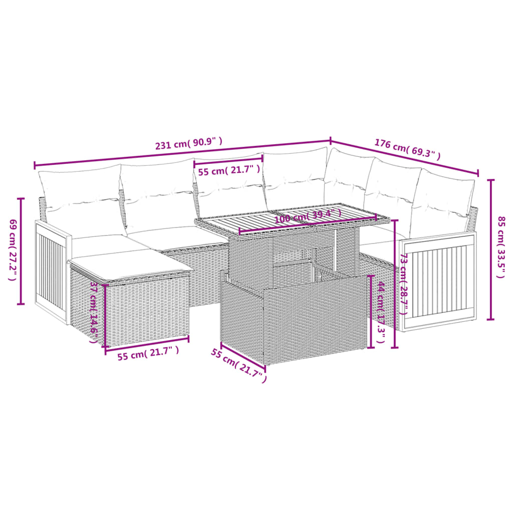 vidaXL 8-delige Loungeset met kussens poly rattan beige afbeelding