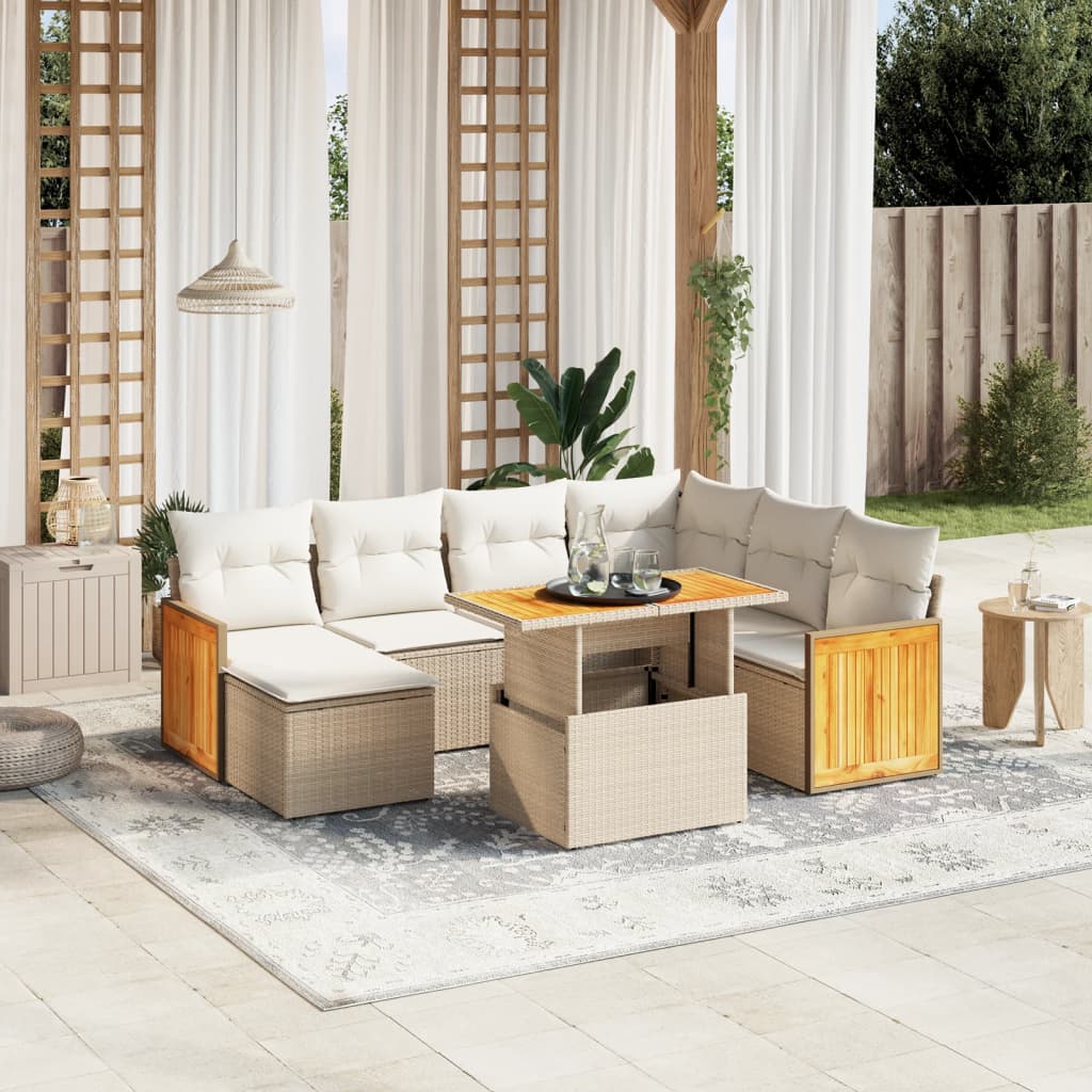 vidaXL 8-tlg. Garten-Sofagarnitur mit Kissen Beige Poly Rattan