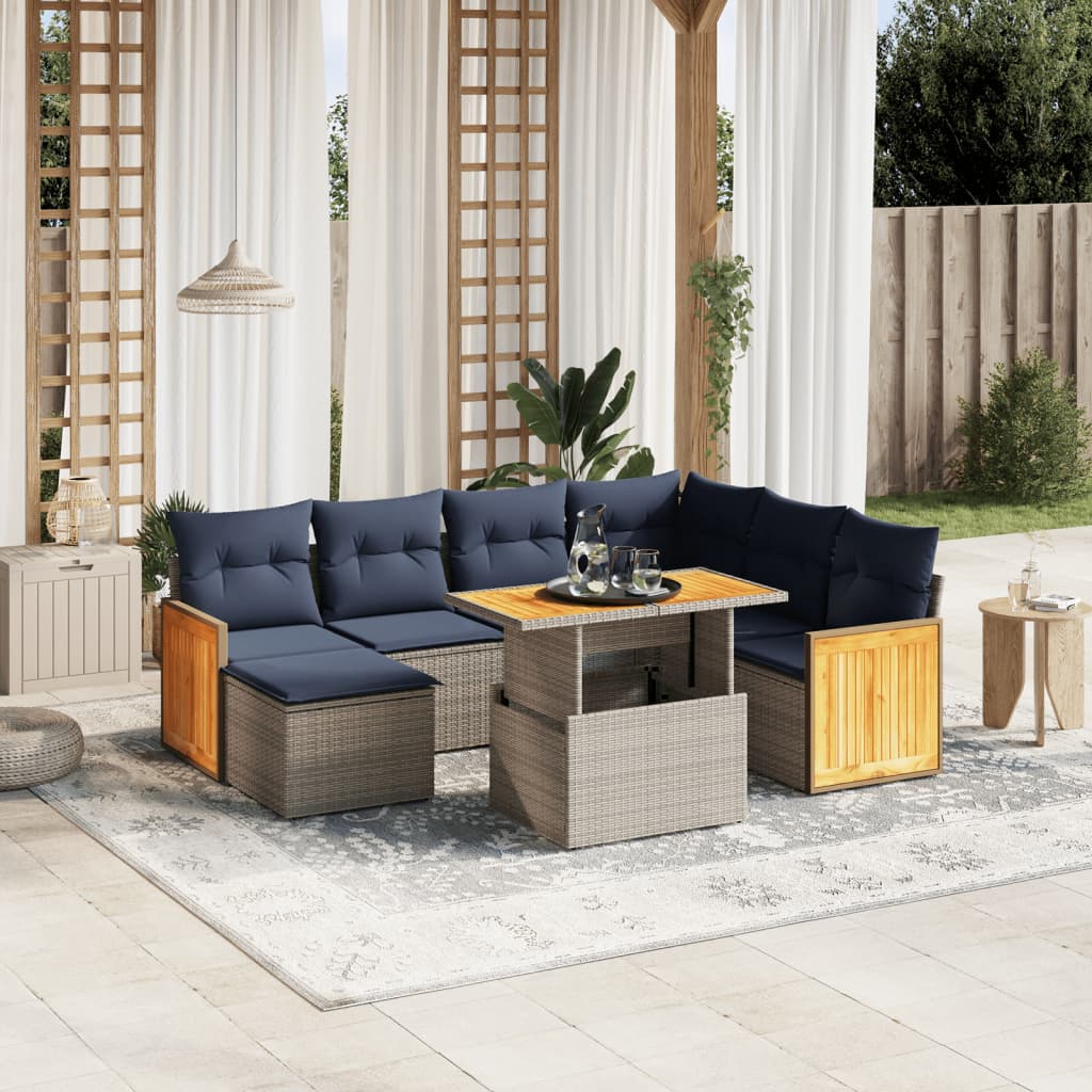 8 Piece Patio Sofa Set with Cushions Gray Poly Rattan