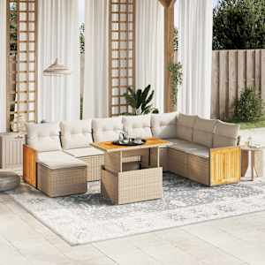 Vrtna garnitura 9-delna z blazinami bež poli ratan