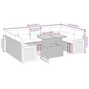 Vrtna sedežna garnitura 10-delna z blazinami črn poli ratan - slika 3