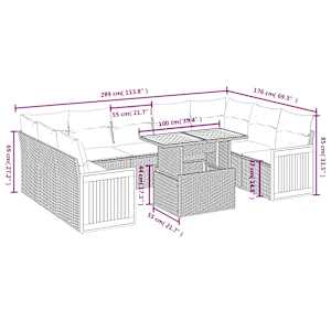 Vrtna sedežna garnitura 10-delna z blazinami bež poli ratan - slika 3