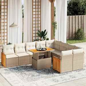 Vrtna sedežna garnitura 10-delna z blazinami bež poli ratan