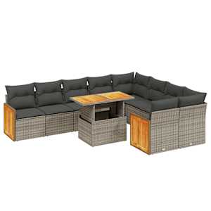 Vrtna sedežna garnitura 10-delna z blazinami siv poli ratan - slika 2