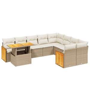 Vrtna sedežna garnitura 10-delna z blazinami bež poli ratan - slika 2