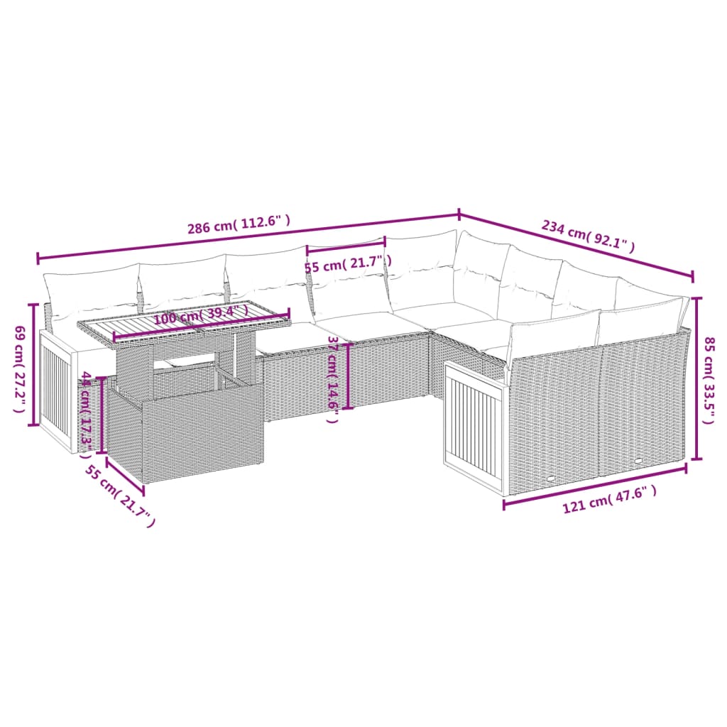 Thumbnail - vidaXL 10-tlg. Garten-Sofagarnitur mit Kissen Beige Poly Rattan
