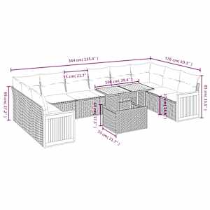 Vrtna sedežna garnitura 11-delna z blazinami črn poli ratan - slika 3