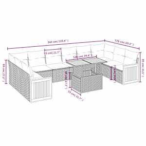 Vrtna sedežna garnitura 11-delna z blazinami bež poli ratan - slika 3