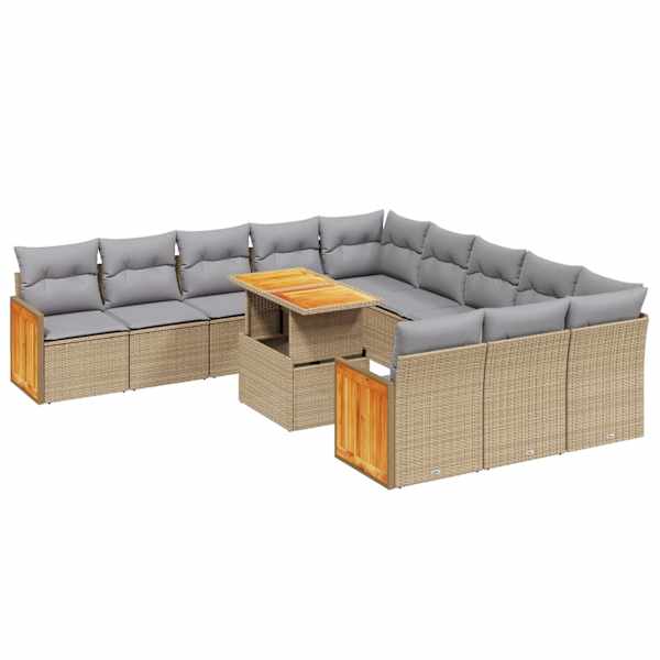 vidaXL 11-osaline aiadiivani komplekt patjadega, beež, pol&uuml;rotang