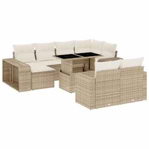 Vrtna sedežna garnitura 11-delna z blazinami bež poli ratan - slika 2