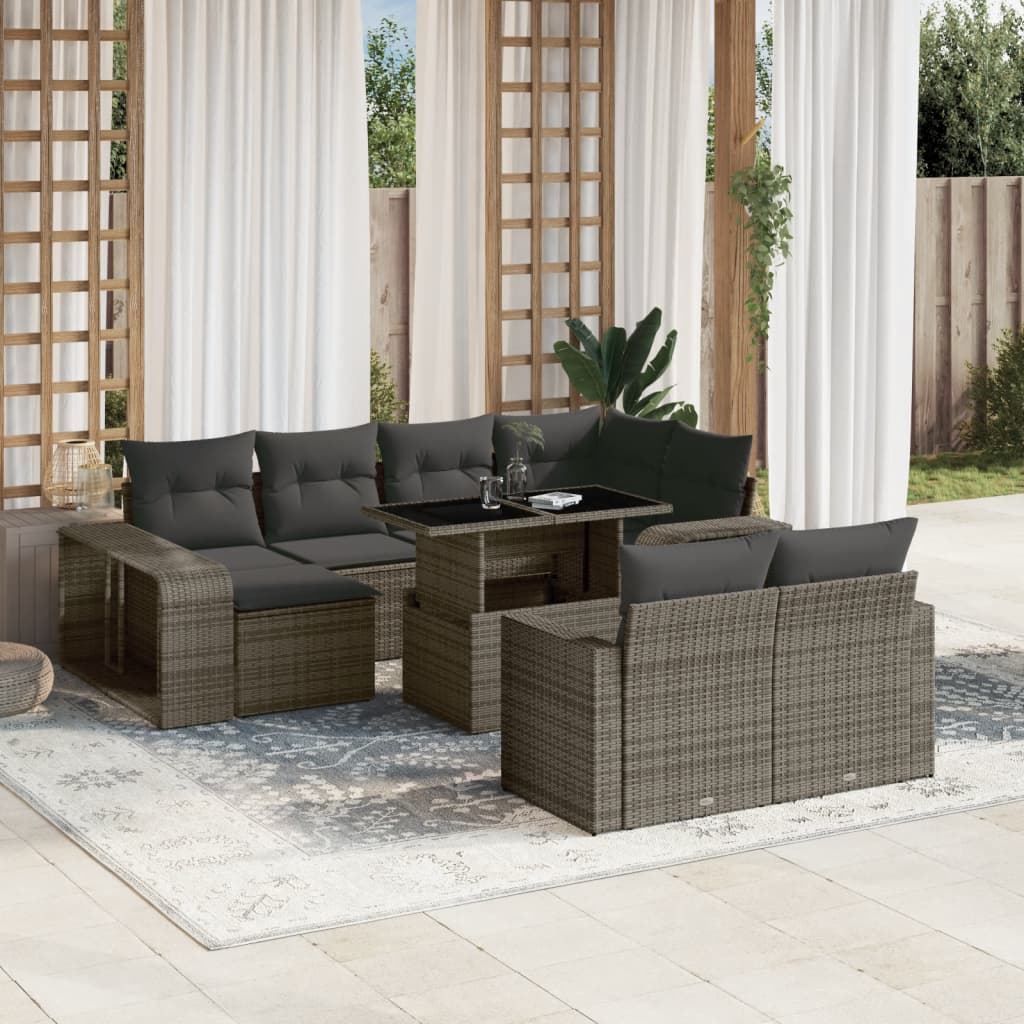 vidaXL 11-tlg. Garten-Sofagarnitur mit Kissen Grau Poly Rattan