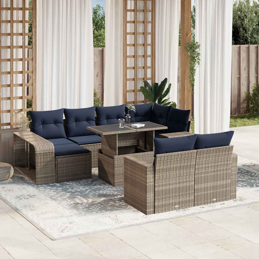 vidaXL 11-teiliges Gartensofa-Set mit Kissen, grau, Polyrattan