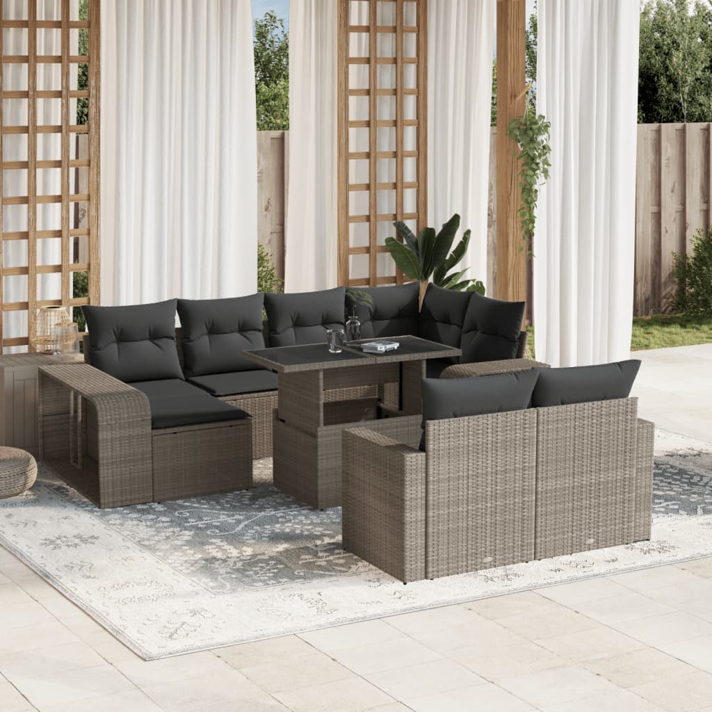 11-tlg. Garten-Sofagarnitur mit Kissen Hellgrau Poly Rattan