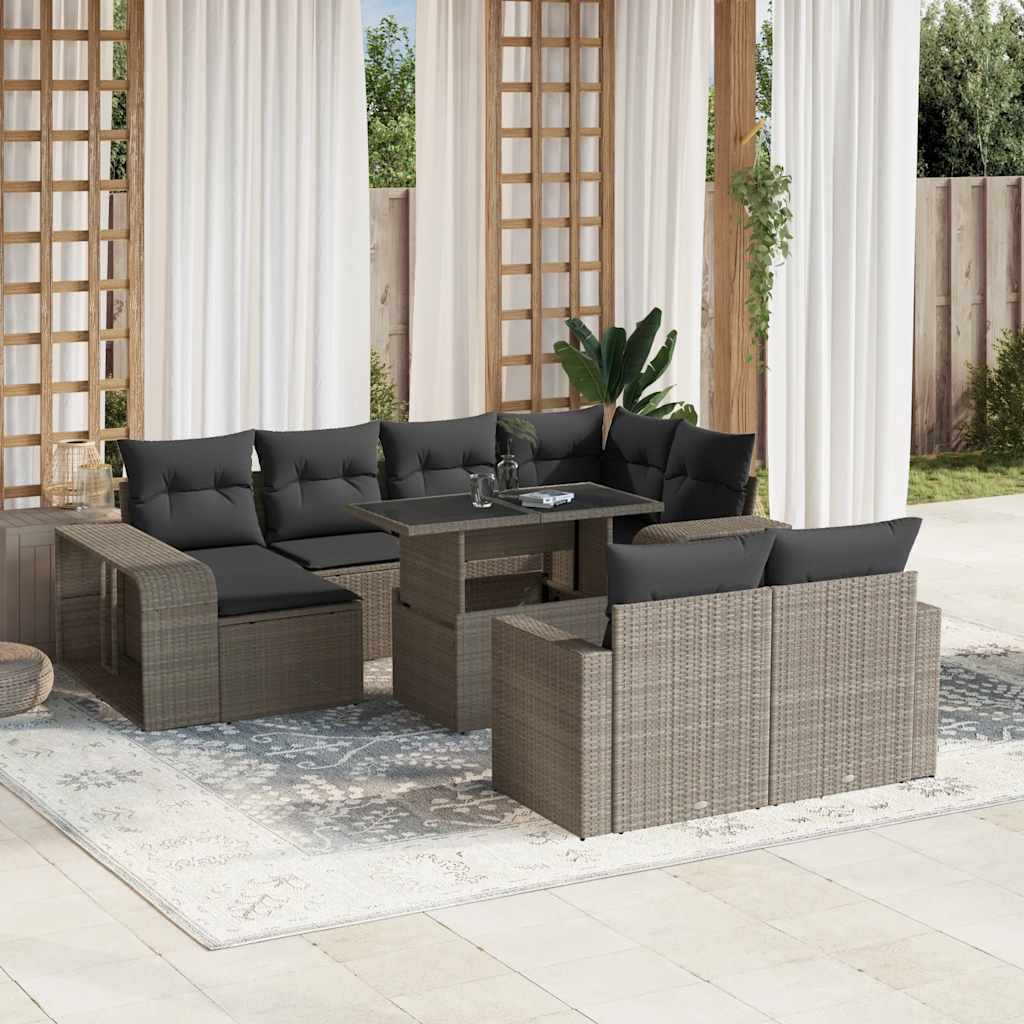 vidaXL 11-tlg. Garten-Sofagarnitur mit Kissen Hellgrau Poly Rattan