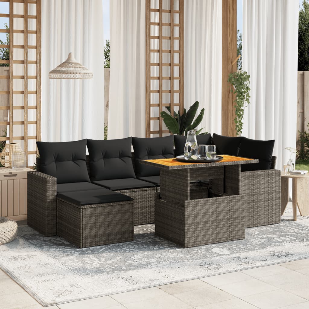 Set de sofás de jardín 11 pzas y cojines ratán sintético gris