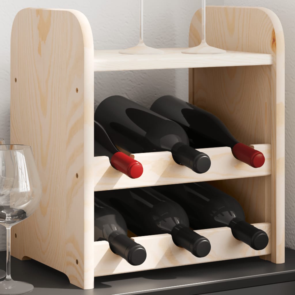 vidaXL Suport pentru vin cu raft superior, 33x25x37 cm, lemn masiv pin