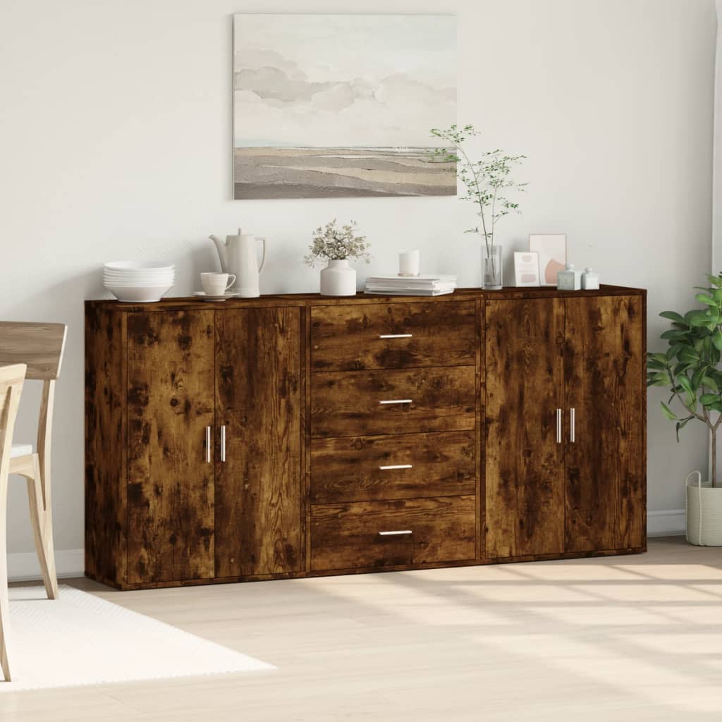 vidaXL Dressoirs 3 st 60x31x84 cm bewerkt hout gerookt eikenkleurig afbeelding
