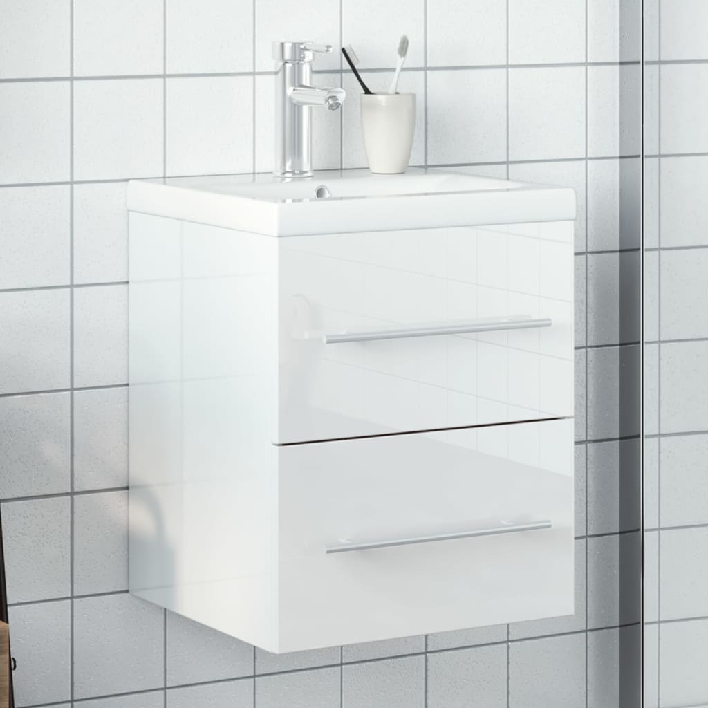 12: vidaXL underskab til badeværelse med indbygget håndvask hvid højglans
