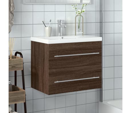 vidaXL Bathroom Sink Cabinet with Built-in Basin Brown Oak