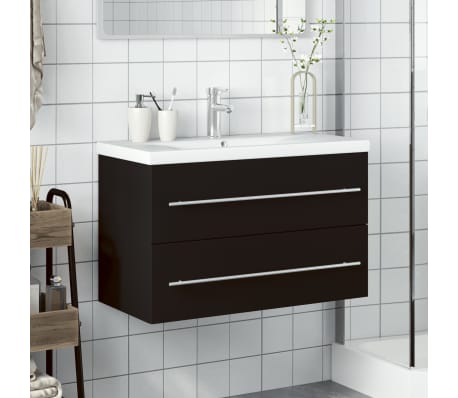 vidaXL Waschbeckenunterschrank mit Einbaubecken Schwarz