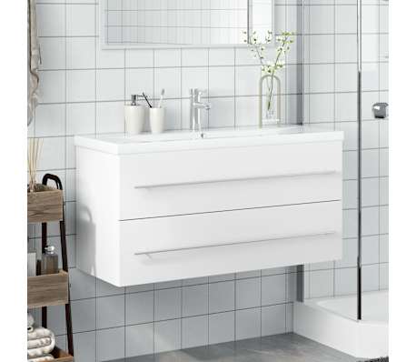 vidaXL Armoire lavabo de salle de bain avec bassin int&eacute;gr&eacute; blanc