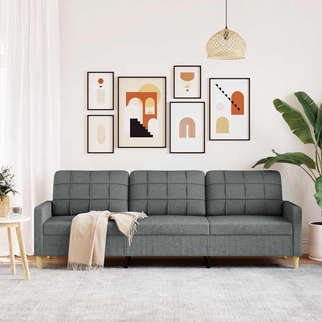 vidaXL Driezitsbank 210 cm stof donkergrijs afbeelding