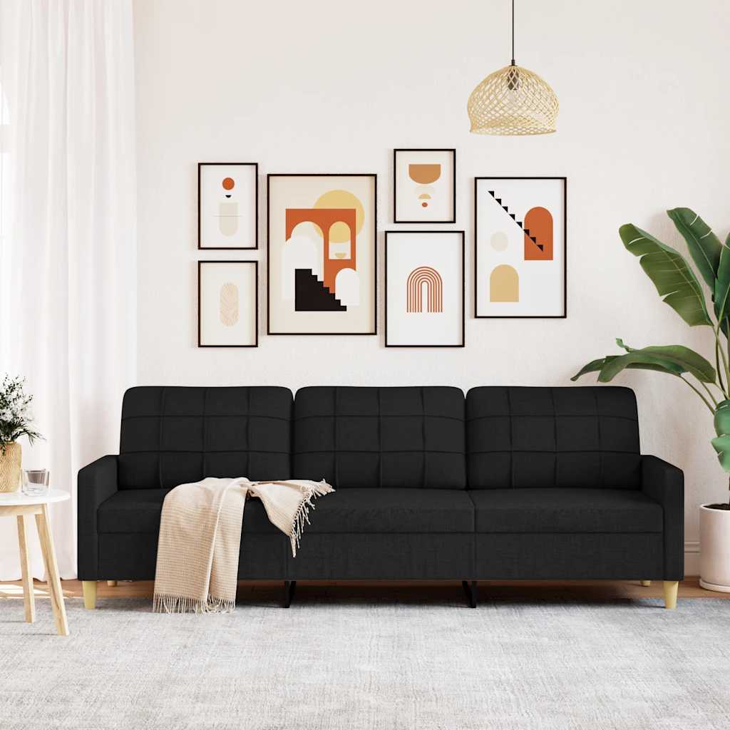vidaXL Driezitsbank 210 cm stof zwart afbeelding