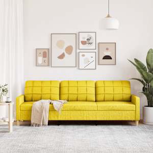 vidaXL Sof&aacute; de 3 lugares 210 cm tecido amarelo-claro