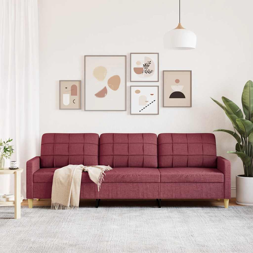 vidaXL Driezitsbank 210 cm stof wijnrood afbeelding