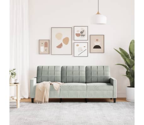 vidaXL Sof&aacute; de 3 plazas terciopelo gris claro 180 cm