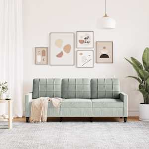 vidaXL Sof&aacute; de 3 plazas terciopelo gris claro 180 cm