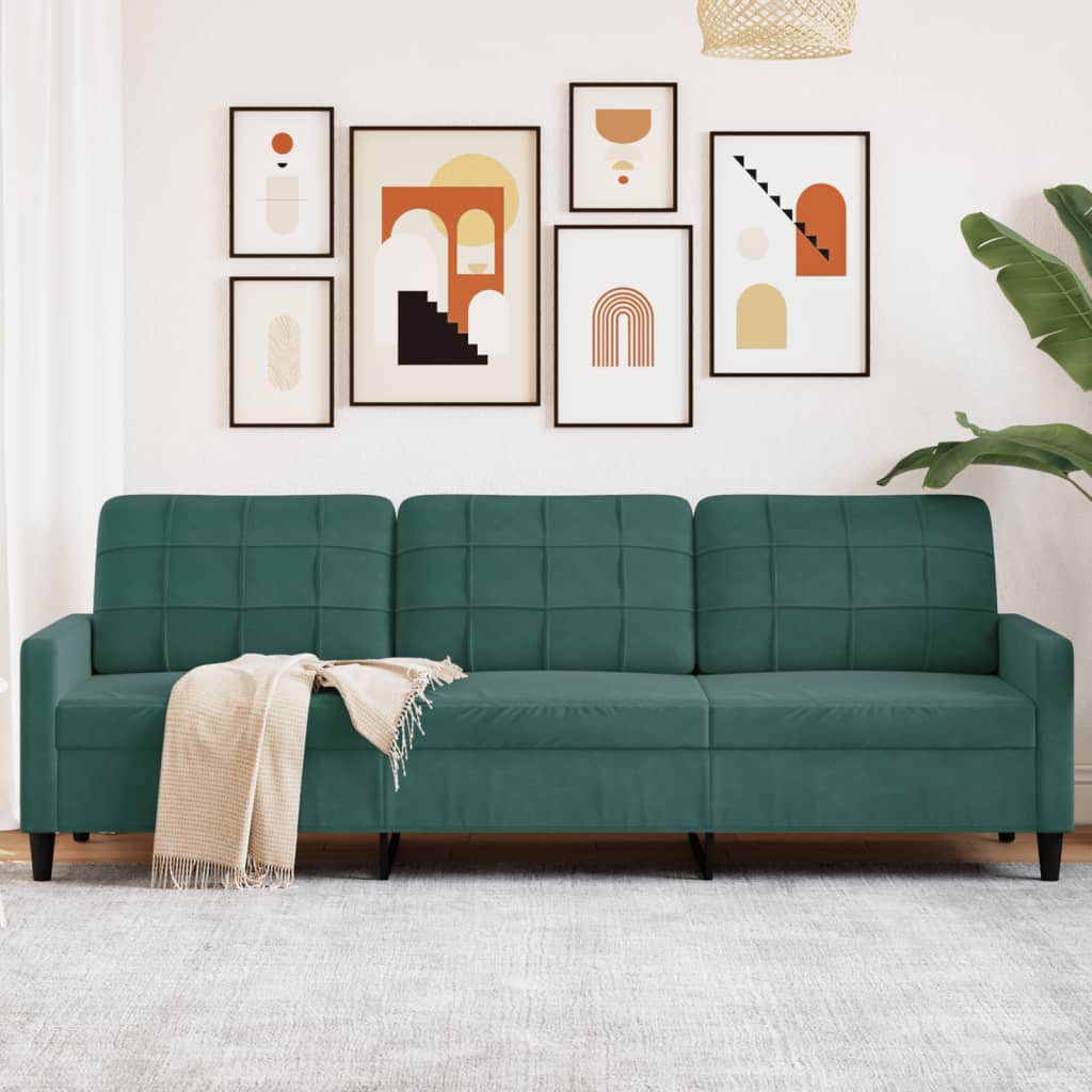 vidaXL 3-Sitzer-Sofa Dunkelgrün 210 cm Samt