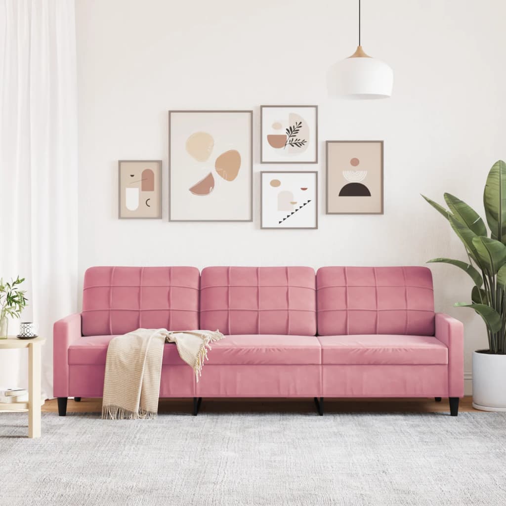 vidaXL Driezitsbank 210 cm fluweel roze, foto 2
