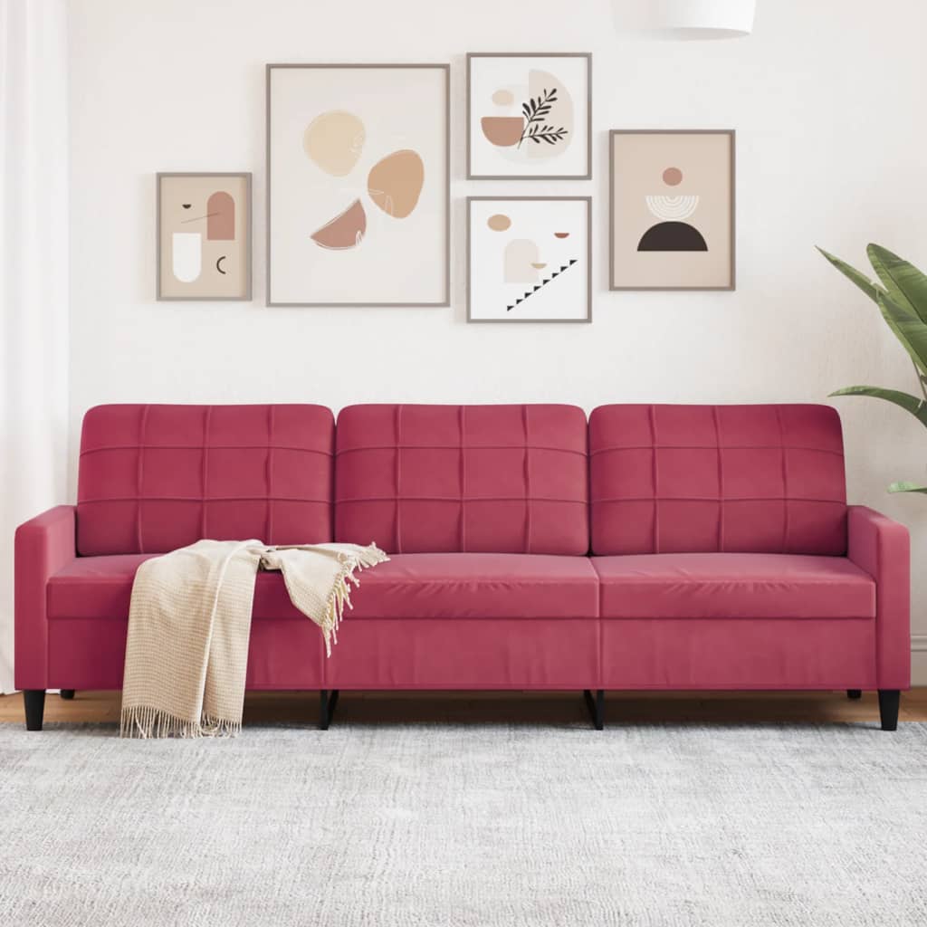 vidaXL 3-Sitzer-Sofa Weinrot 210 cm Samt