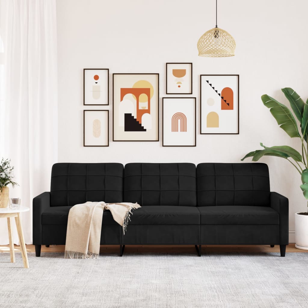vidaXL Driezitsbank 210 cm fluweel zwart afbeelding