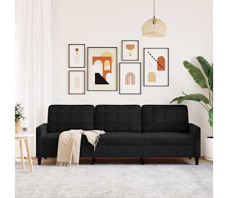 vidaXL Kavč trosed črn 210 cm žamet
