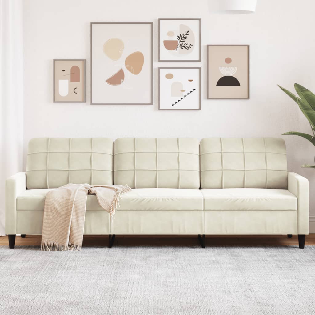 vidaXL 3-Sitzer-Sofa Creme 210 cm Samt