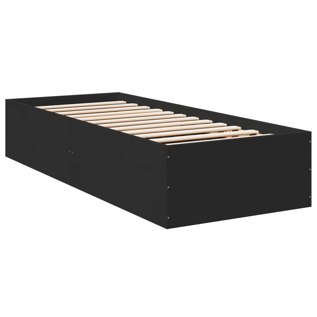 vidaXL Bedframe bewerkt hout zwart 75x190 cm afbeelding