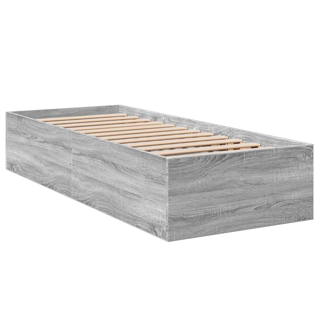 vidaXL Bedframe bewerkt hout grijs sonoma eikenkleurig 75x190 cm afbeelding