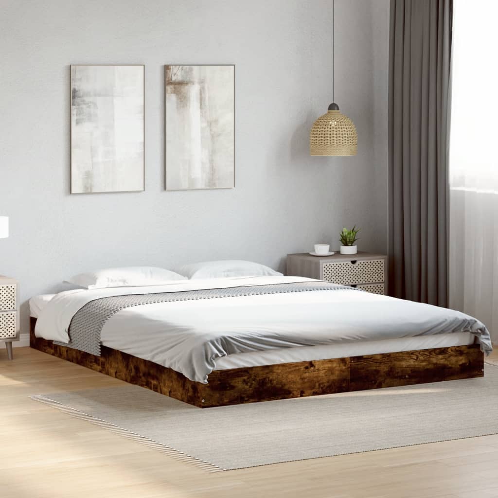 vidaXL Cadru de pat fără saltea Stejar afumat 160x200cm Lemn prelucrat