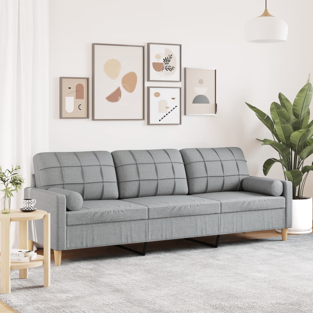 Sofa 3-Sitzer mit Zierkissen Hellgrau 210 cm Stoff