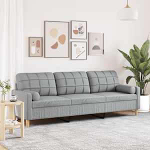 3místná pohovka s polštáři světle šedá 210 cm textil - obrázek 1